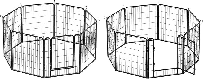 Dog Playpen, Outdoor Dog Fence, 16 Panels, 32" H Dog Pen for Medium/Small Dogs, Heavy Duty Metal Pet Fence with Gate, Portable Dog Fence for RV Camping and Yard (Black)-PawvioPets