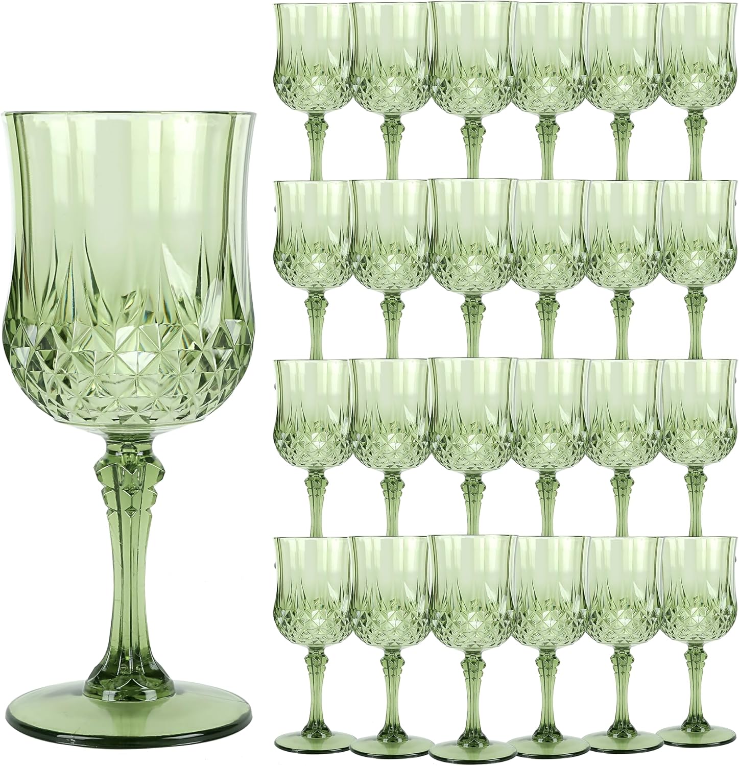 Plastic Wine Glasses，Plastic Goblets Vintage Style Cordial Drinking Glasses for Wedding Reception, Grand Event Party Supplies (24, New Green)