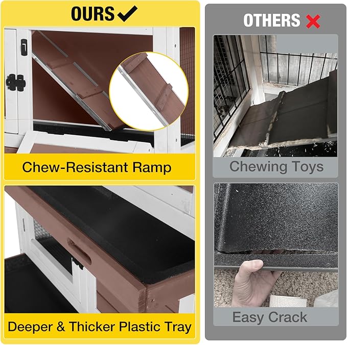 Aivituvin 2-Tier Rabbit Hutch with Tarp Door and Wheels Bunny Cage Indoor Outdoor Guinea Pig Cage Expandable with Pet Playpen 36" L, Brown-PawvioPets