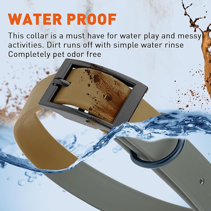 Dogline Biothane Waterproof Dog Collar Strong Coated Nylon Webbing with Black Hardware Odor- Proof for Easy Care Easy to Clean High Performance Fits Small Medium or Large Dogs, Coyote Brown-PawvioPets