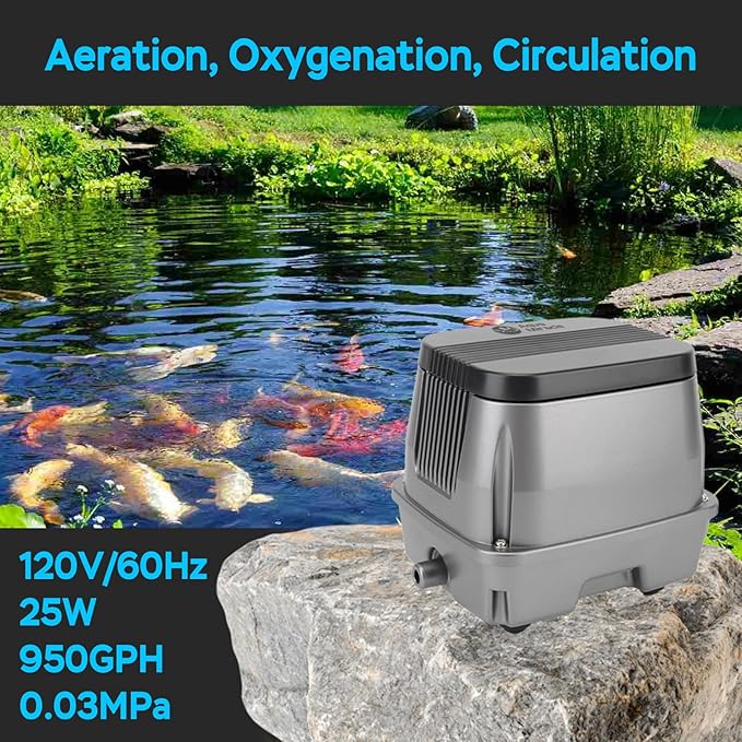 AquaMiracle Linear Air Pump, 635/950/1600/4000GPH Pond Bubbler Septic Air Pump, Energy-Efficient Pond Aerator for Outdoor Ponds, Aquariums, Hydroponics, Waste Treatment-PawvioPets