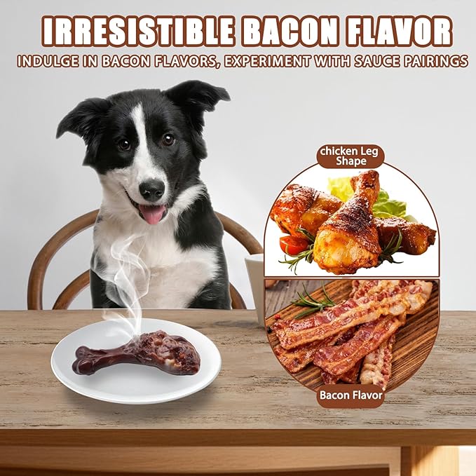 Dog Chew Toys for Aggressive Chewers, Indestructible Dog Toy for for Medium/Large Breed, Tough Nylon Teething Bone Toy to Keep Them Busy,Bacon and Real Beef Flavor (Bacon Flavor, 1 Pack)-PawvioPets