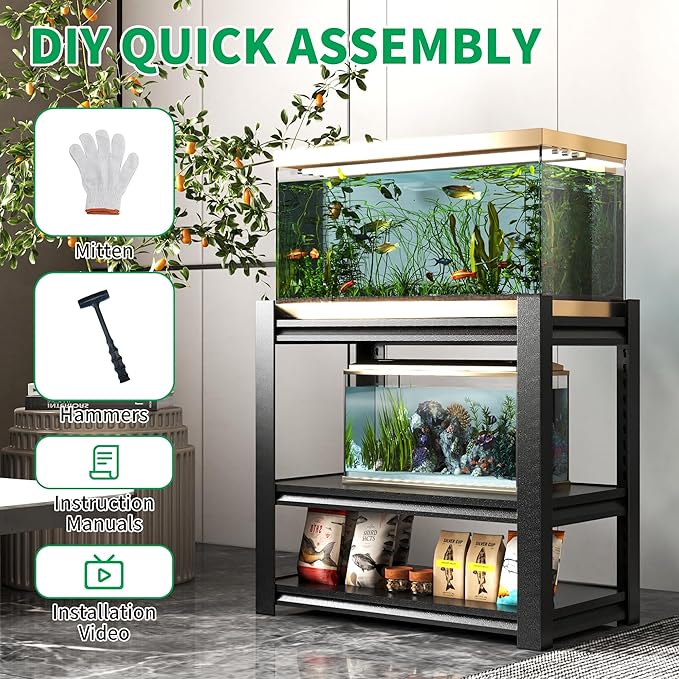 Fish Tank Stand,3-tier Rack Shelf Heavy Duty Metal Frame Aquarium Stand 20 Gallon,Reptile Terrarium Stand for 30 Gallon Long Aquarium,Reptile Tank Stand,Breeder Tank Stand,31.5"*18"*34"-PawvioPets