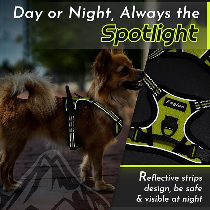 Eagloo Small Dog Harness No Pull, Service Vest with Reflective Strips and Control Handle, Adjustable and Comfortable for Walking, No Choke Pet Harness with 2 Metal Rings, Green, XS-PawvioPets