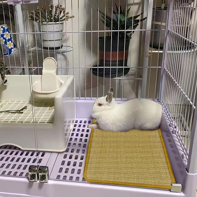 DYAUS Bunny Scratch Pads, Natural Sisal Rabbit Scratching Mats for Claws and Teeth Care, Indoor Bunny Chew Toys Bunny Bed for Biting Sleeping Nesting (3PCS, 16x12in)-PawvioPets