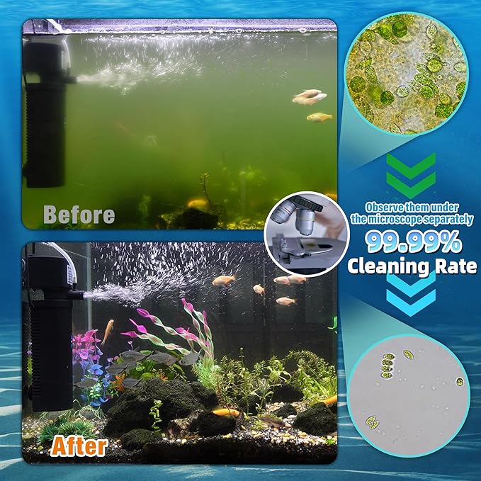 Aquarium Filter U-V w/Scientific 3,6,12,24H Timer 200GPH for 20-75Gal Fish Turtle Tank Bio Sponge Internal Filter Power Pump Deodorization Saltwater Freshwater Killing Green Clean Machine Air Supply-PawvioPets