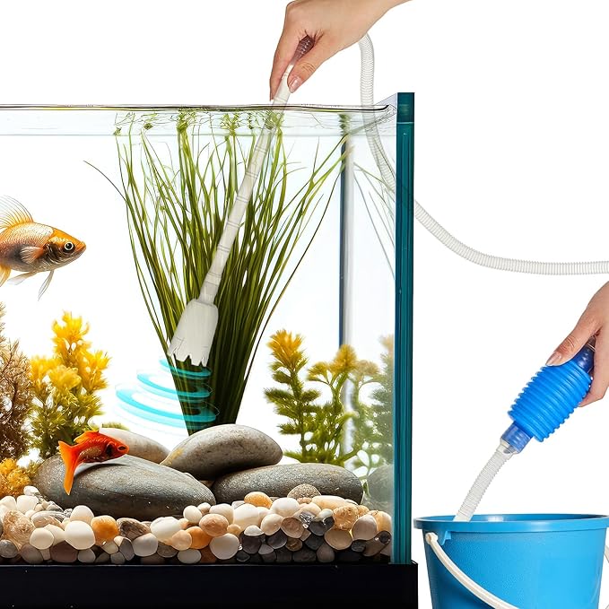 Aquarium Fish Tank Cleaning Tool Kit Include 4 Pcs Long Aquascape Tools Kit 1 Pcs Magnetic Glass Cleaner Brush 5 in 1 Fish Tank Gravel Cleaner and Siphon Vacuum for Terrarium Fish Tank Set-PawvioPets