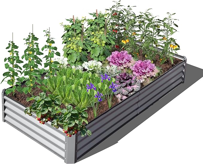 Domi Galvanized Raised Garden Bed, 6x3x1Ft Thickening Metal Planter Box for Vegetables Bottomless for Backyard Outdoor, 1" Deep w/ 128 Gallon Capacity - Silvery-PawvioPets