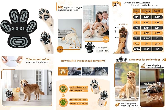 Anti-Slip Dog Paw Protector Pads for Senior Dogs, Dog Paw Adhesive Pads on Hardwood Floor,Senior Pets Essentials with Strong Traction,Puppy Grippers,12 Sets 48 pc S-PawvioPets