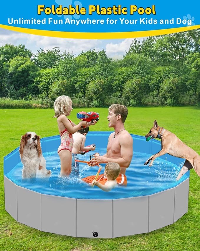 Foldable Dog Pool for Large Dogs, 87"x16" Kiddie Pool Hard Plastic Dog Swimming Pool Portable, Collapsible Dogs Wading Pools & Bathing Tub, Outdoor Cooling for Pets Kids & Adult-PawvioPets