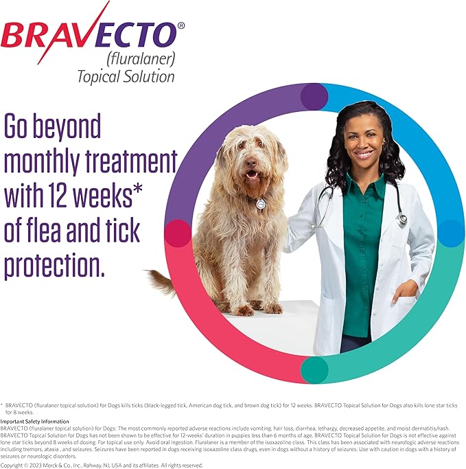 BRAVECTO Topical Solution for Dogs, Flea & Tick, 12 Week Supply, >44-88 lbs., Blue Box-PawvioPets