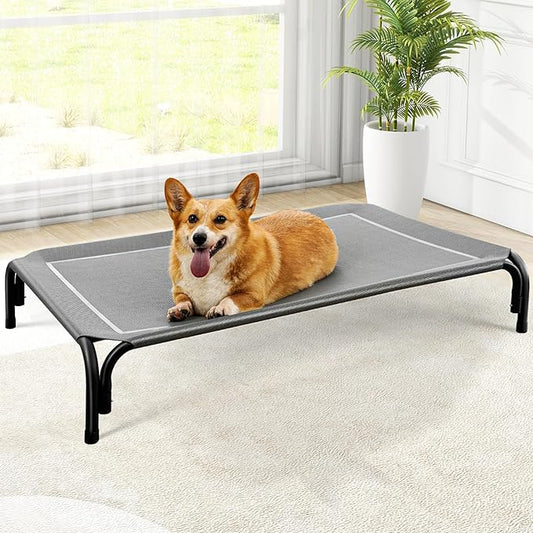 Elevated Dog Bed, Raised Outdoor Dog Bed for Medium Sized Dog, Portable Cooling Pet Cot with Breathable & Washable Mesh, Indoor & Outdoor Pet Hammock with Skid-Resistant Feet.-PawvioPets