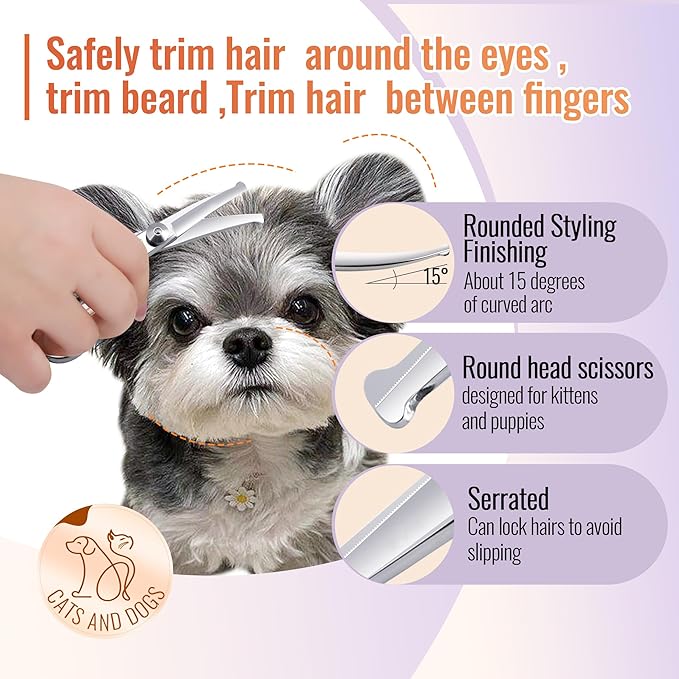 Dog Grooming Scissors: 4.75" Pet Curved Shears Made Of Advanced Stainless Steel Alloy for Trimming Dogs Cats and Other Pets Face and Paws-PawvioPets