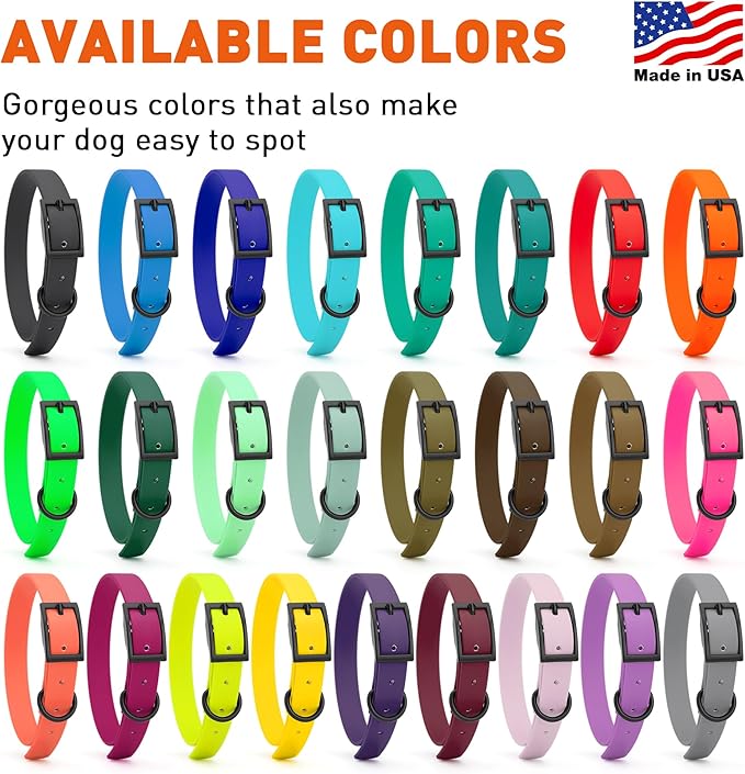 Dogline Biothane Waterproof Dog Collar Strong Coated Nylon Webbing with Black Hardware Odor- Proof for Easy Care Easy to Clean High Performance Fits Small Medium or Large Dogs, Hunter Orange-PawvioPets