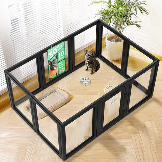 FXW AuraSpace Acrylic Indoor Unleashed Dog Playpen for Small and Medium Dogs, 30 Inch, 10 Panels, Black-PawvioPets