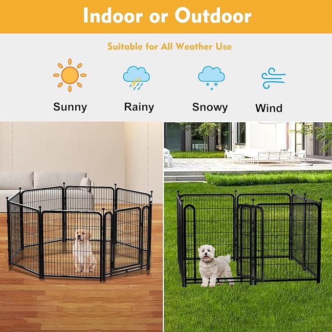 Dog Playpen 48 inch(H) 4 Panels Dog Fence Outdoor for Yard. Metal Dog Pen Heavy Duty Pet Puppy Exercise Pen for Rv Camping Garden Yard, Wide Door Low Threshold Dog Fence Total 8.9 Ft(L)-PawvioPets