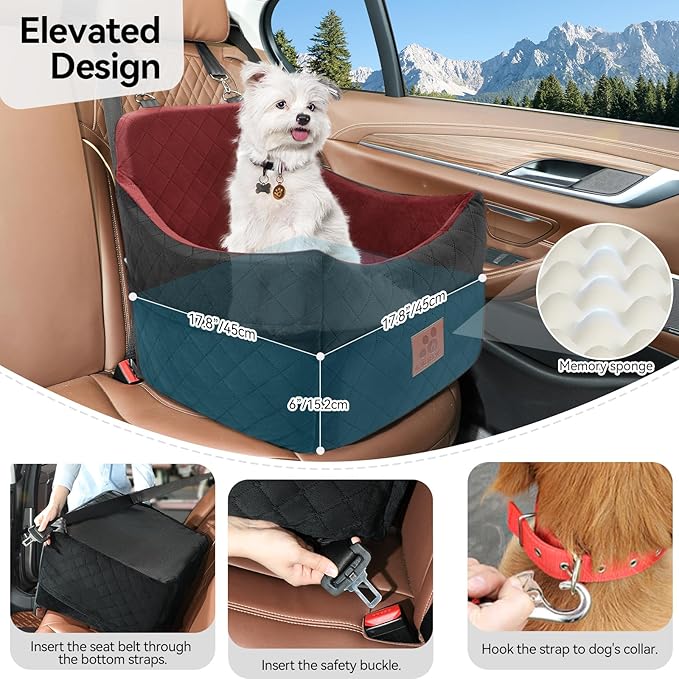 Dog Car Seat for Small/Medium Dogs, Dog Booster Car Seats with Thick Cushion for Dogs Under 35lbs, Detachable Washable Pet Car Seat with Storage Pockets, 2 Safety Belts(Black/Red)-PawvioPets