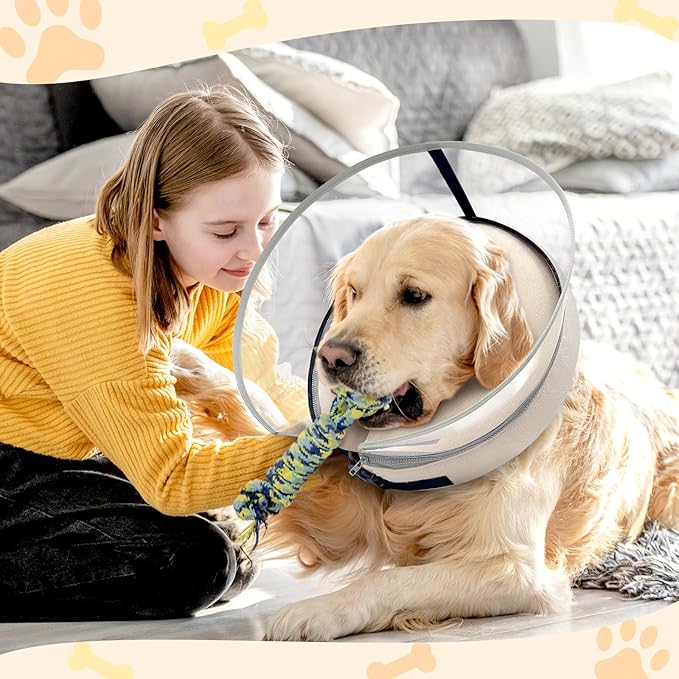 Dog Cone Collar with Enhanced Anti-Licking, Inflatable Dog Cone After Surgery, Adjustable Size with Soft Padding for Small Medium Large Dogs - Pale Yellow/M+-PawvioPets