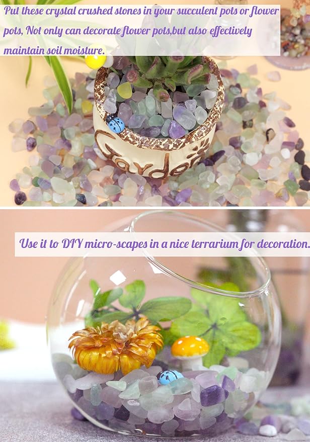 Fluorite Aquarium Gravel Rocks Natural Tumbled Healing Crystal Chips Bulk Gemstones Tumbled Crushed Stones for Fountain Vase Filler Planters Decorative Fish Tank Potted Reiki Energy Balancing 0.44lb-PawvioPets