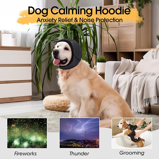 Dog Calming Hoodie, Dog Ear Muffs Noise Protection & Anxiety Relief, No Shake Ear Wraps for Dogs Quiet Ears Cover Headband for Fireworks Grooming Swimming Bathing Force Drying-PawvioPets
