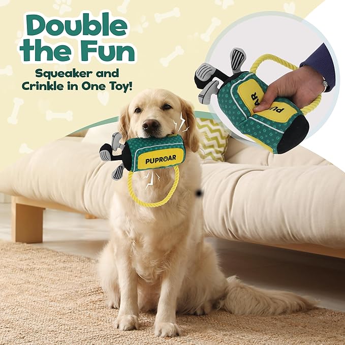 Golf Dog Toy – Birthday Dog Toy, Funny Plush Squeaky Puppy Gift with Rope & Crinkle, Golf Bag Gift-PawvioPets