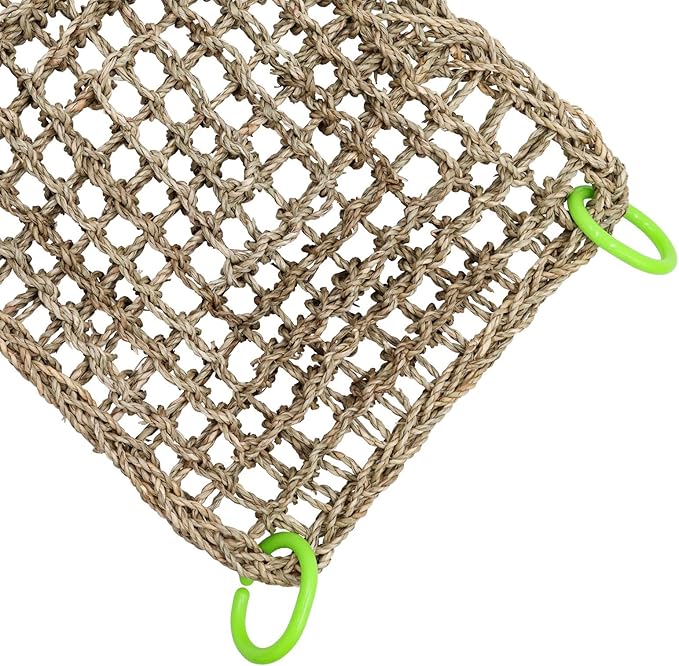 16 x 12 Inches Bird Seagrass Mat, Natural Seagrass Woven Net, Bird Hammock Mat with Hooks, Bird Cage Accessories, Climbing Rope Ladder Chew Toys for Cockatiel Hamster Guinea Pig Rats Hamster Parakeet-PawvioPets
