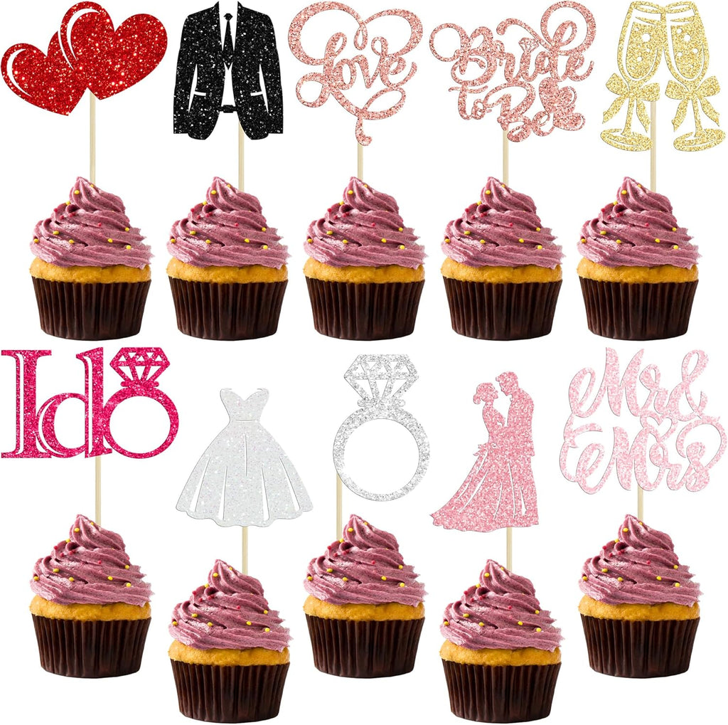 Gyufise 30Pcs Bride to Be Cupcake Toppers Glitter Diamond Ring I Do Love Cupcake Picks Miss to Mrs Bridal Shower Wedding Engagement Bachelorette Cake Decoration Multicolor