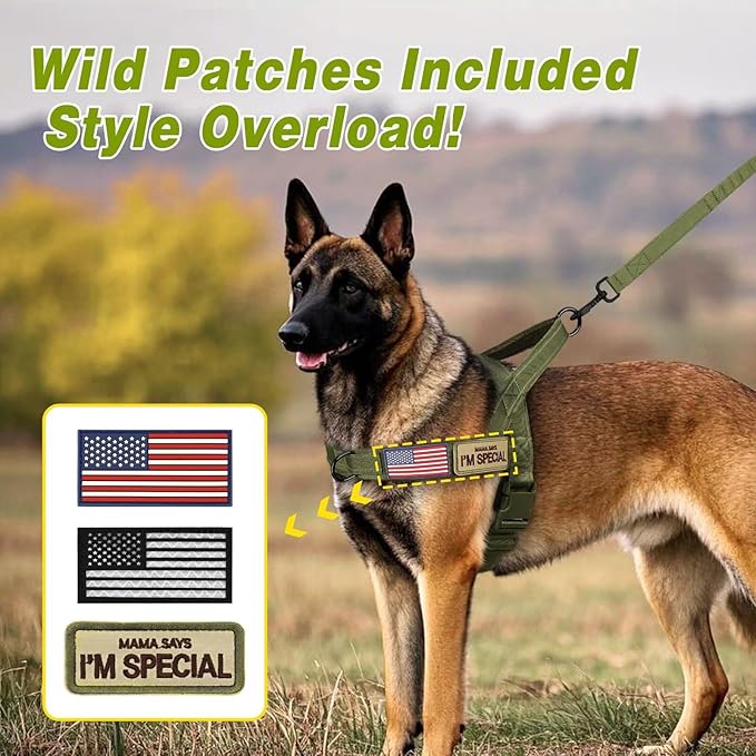 Forestpaw No Pull Dog Harness - Soft Flannel Padded Tactical Dog Vest Harness with Quick Release Buckle, Adjustable Reflective Pet Harness for Medium Dogs Walking Training,Green M-PawvioPets