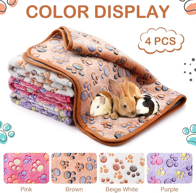 4 Pcs Waterproof Guinea Pig Blankets Washable Small Animal Fleece Bedding Absorbent Guinea Pig Cage Liners Reusable Pet Pee Pad Sleep Mat Pad Cover for Hamster Ferret (Paw Print, 28 x 56 Inch)-PawvioPets