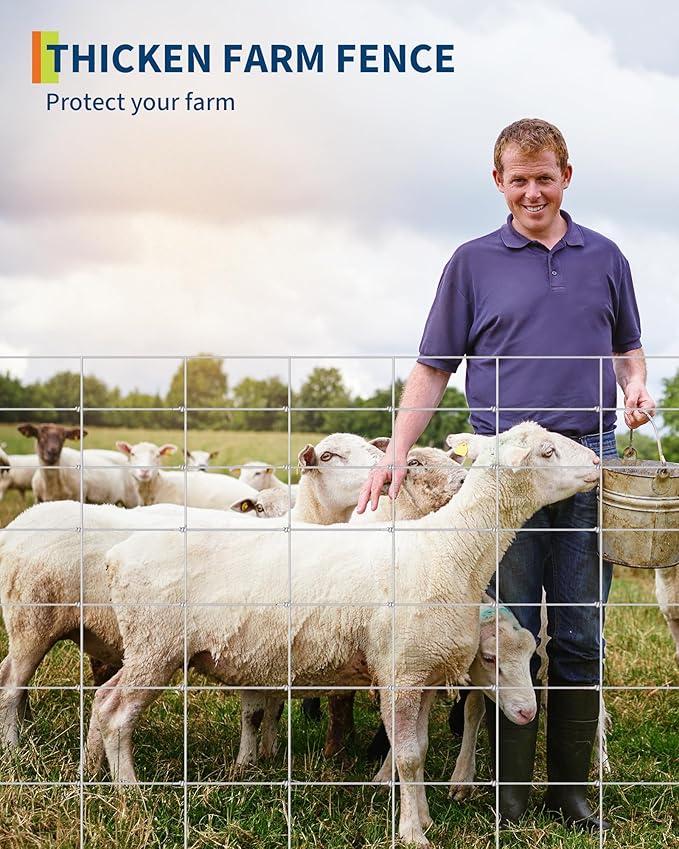 9GA Thickened Heavy Duty Cattle Farm Fence, 4ft x 164ft Galvanized Goat Deer Fence, Heavy Zinc Coating Hog Wire Fencing for Farm Livestock Animals Protection-PawvioPets