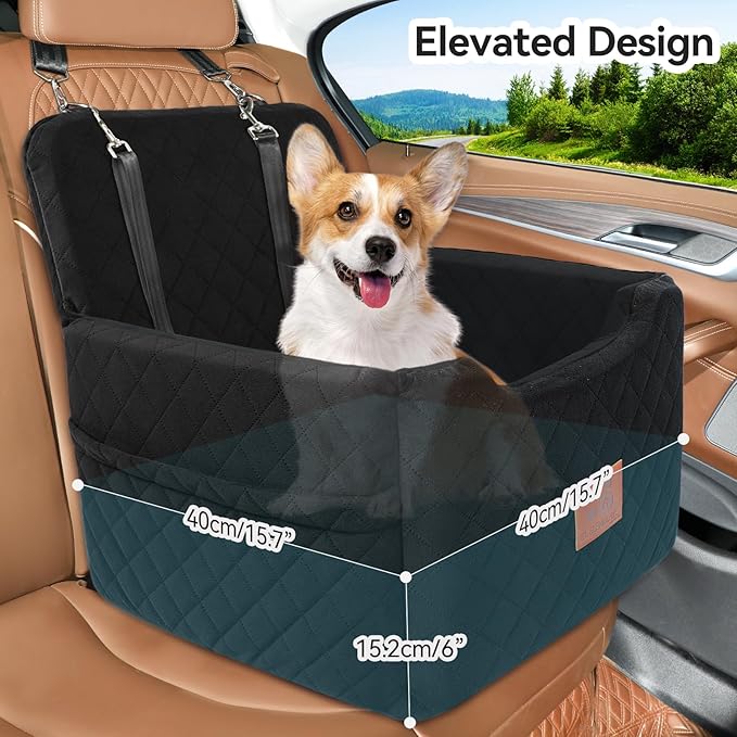Dog Car Seat for Small/Medium Dogs Under 35lbs,Memory Foam Dog Booster Seats,Detachable and Washable Traval Pet Car Seat,Dogs Bed with 2 Safety Belts(Balck)-PawvioPets