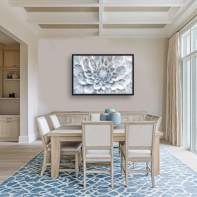 Abstract Flower Large Wall Art White Silver Floral Pictures Wall Decor Neutral Canvas Print Painting Artwork for Bathroom Living Room Bedroom 36L" x 24W"-PawvioPets