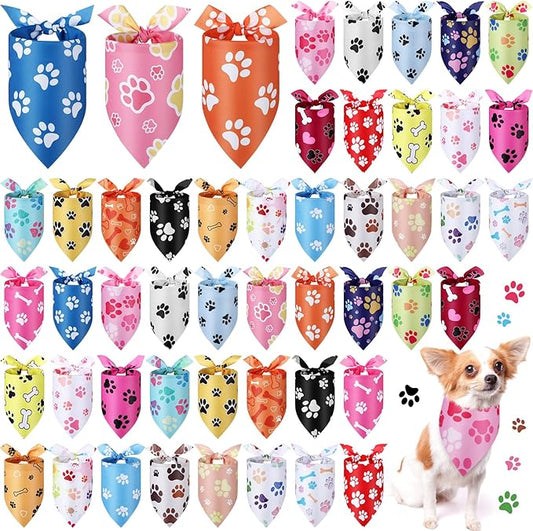 Abbylike 50 Pcs Paw Print Dog Bandanas Bulk Soft Triangle Scarves for Pets Party Costume Doggie Walking Photo Props Bibs for Pets Shops Adoption Events Halloween Party Gifts(31.5 x 21.7 x 21.7 Inch)-PawvioPets