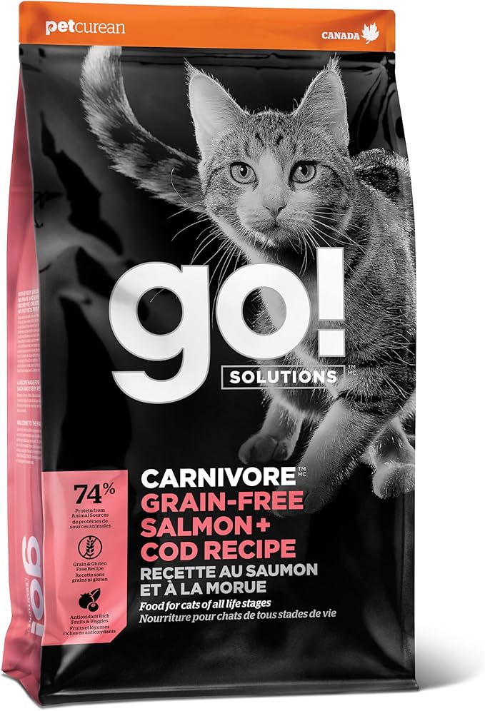 Go! Solutions Carnivore, Grain-Free, Protein Rich Dry Cat Food, Salmon and Cod Recipe, 8 lb Bag-PawvioPets