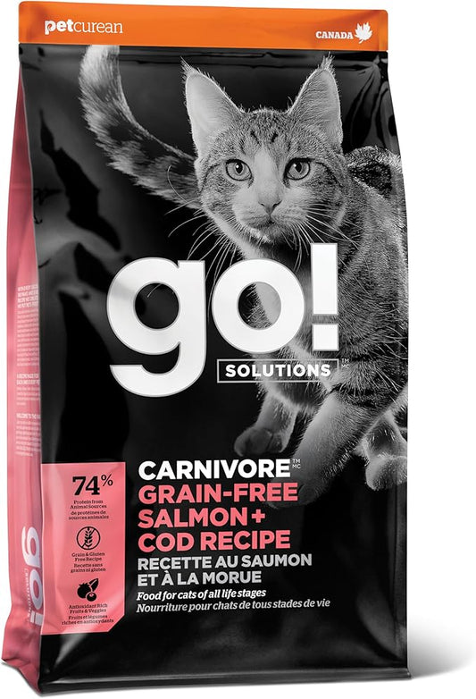 Go! Solutions Carnivore, Grain-Free, Protein Rich Dry Cat Food, Salmon and Cod Recipe, 8 lb Bag-PawvioPets