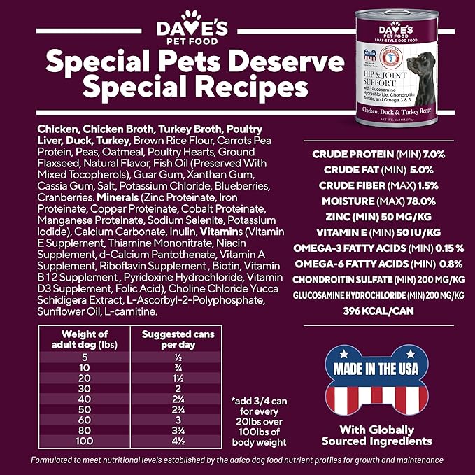 Dave's Pet Food Glucosamine Chondroitin for Dogs, Hip and Joint Support, Gluten-Free, Wet Senior Dog Food, 13.2 oz (Case of 12)-PawvioPets