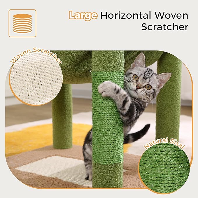 72” Cat Tree for Large Cats Big Cat Tower with Enlarged Hammock 21.6x17.7” Spacious Cats Condo House and Roomy Top Bed and Multiple Scratch Posts for Indoor Adult Cats (Green, XLarge-72)-PawvioPets