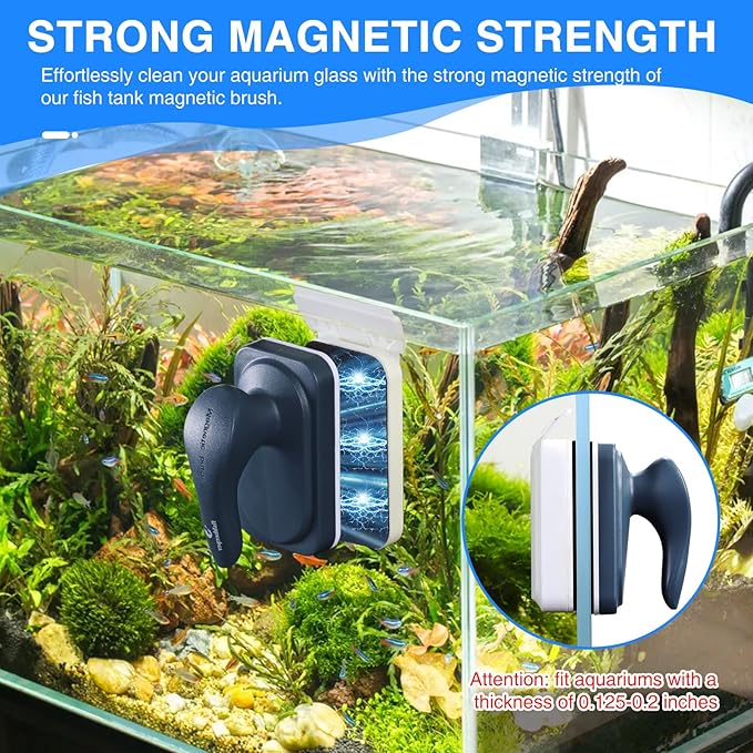 fishkeeper Aquarium Strong Magnetic Glass Cleaner Brush, Fish Tank Algae Magnet Cleaning Tool with 2 Detachable Scrapers, Mag Float Scrubber for 0.2 Inch Glass and Acrylic Tanks-PawvioPets