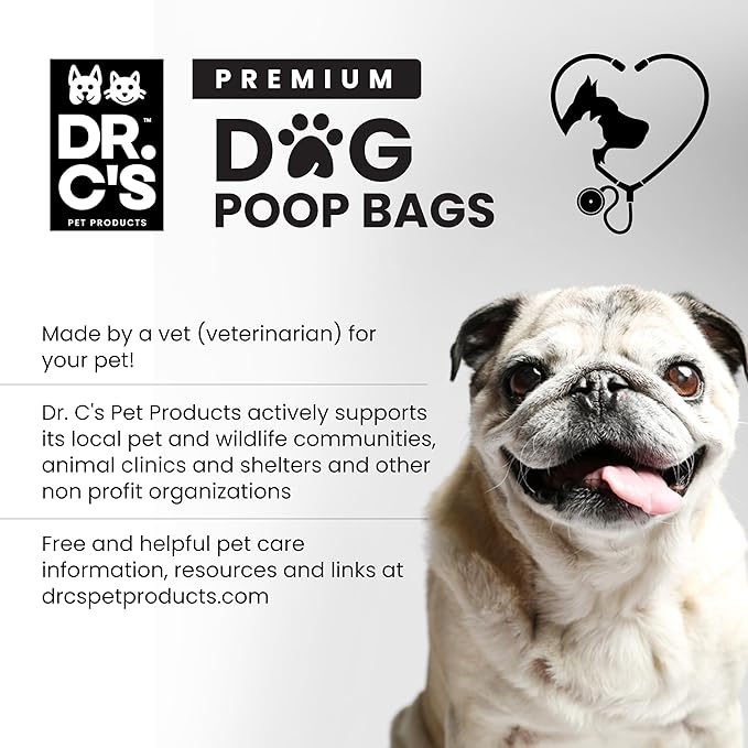100% Certified Compostable Dog Poop Bags - Dr. C's Premium Dog Poop Bags - 270 Bags / 18 Rolls, Extra thick, Leak Proof, Unscented, Plant Based and Earth Friendly, Dispenser Included-PawvioPets