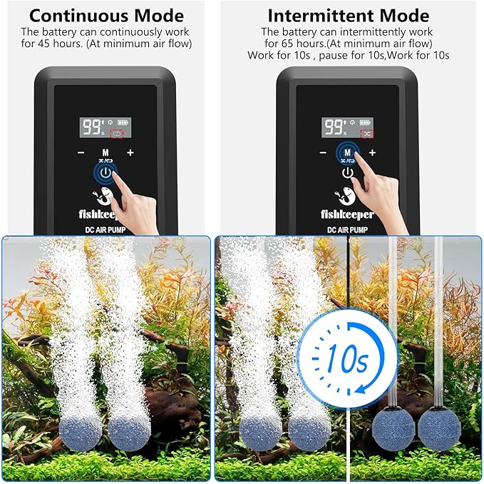 fishkeeper Rechargeable Aquarium Air Pump, 8W 130GPH Ultra Quiet Fish Tank Air Pump for 10-120 Gallon Tanks Adjustable Oxygen Aerator Pump for Outdoor-Fishing, Power Outages and Emergency-PawvioPets