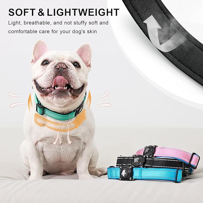 Airtag Dog Collar with Martingale Design, IP68 Waterproof Air Tag Collar Holder, Adjustable Reflective Soft Padded Nylon Dog Collar for Large Medium Small Dogs-PawvioPets