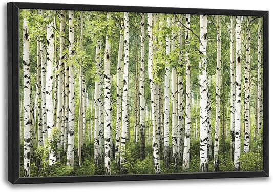 Extra Large Birch Tree Framed Wall Art for Living Room,Oversized Green Aspen Trees Forest Pictures Wall Decor,Canvas Print Painting Modern Artwork Bedroom Office Bathroom 36L" x 24W"-PawvioPets