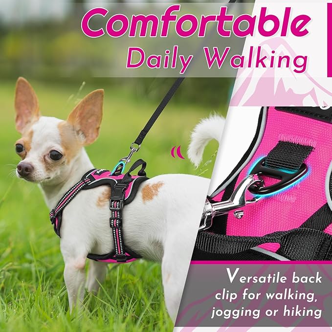 Eagloo Small Dog Harness No Pull, Service Vest with Reflective Strips and Control Handle, Adjustable and Comfortable for Easy Walking, No Choke Pet Harness with 2 Metal Rings, Rose Red, XS-PawvioPets