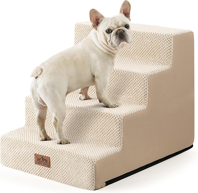 Dog Stairs for Small Dogs, 4 Tier Wider Pet Stairs for Couch and Beds, 17.7" H Non-Slip Dog Steps for Old Cats, Puppy, Small Medium Dogs, 17.7x23.6x17.7 inch, Beige-PawvioPets
