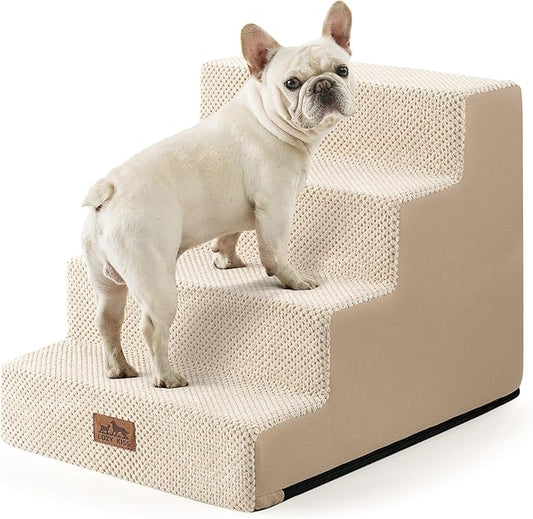 Dog Stairs for Small Dogs, 4 Tier Wider Pet Stairs for Couch and Beds, 17.7" H Non-Slip Dog Steps for Old Cats, Puppy, Small Medium Dogs, 17.7x23.6x17.7 inch, Beige-PawvioPets