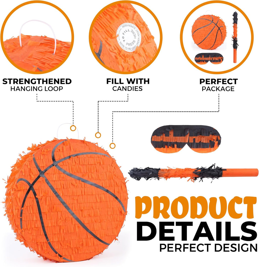 Basketball Pinata Bundle with a Blindfold and Bat(13 x 13 x 4 Inches),Soccer Ball Pinata for Birthday Party Boys, Perfect for Birthday Party, Sport Theme Party, Decoration