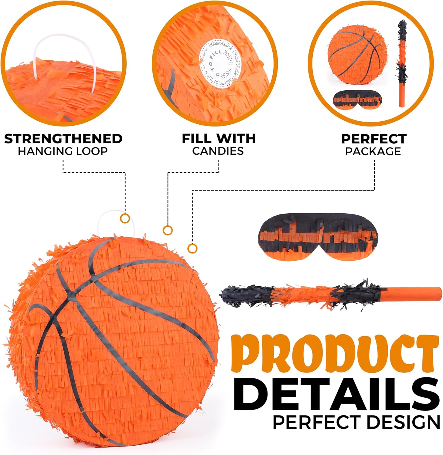 Basketball Pinata Bundle with a Blindfold and Bat(13 x 13 x 4 Inches),Soccer Ball Pinata for Birthday Party Boys, Perfect for Birthday Party, Sport Theme Party, Decoration