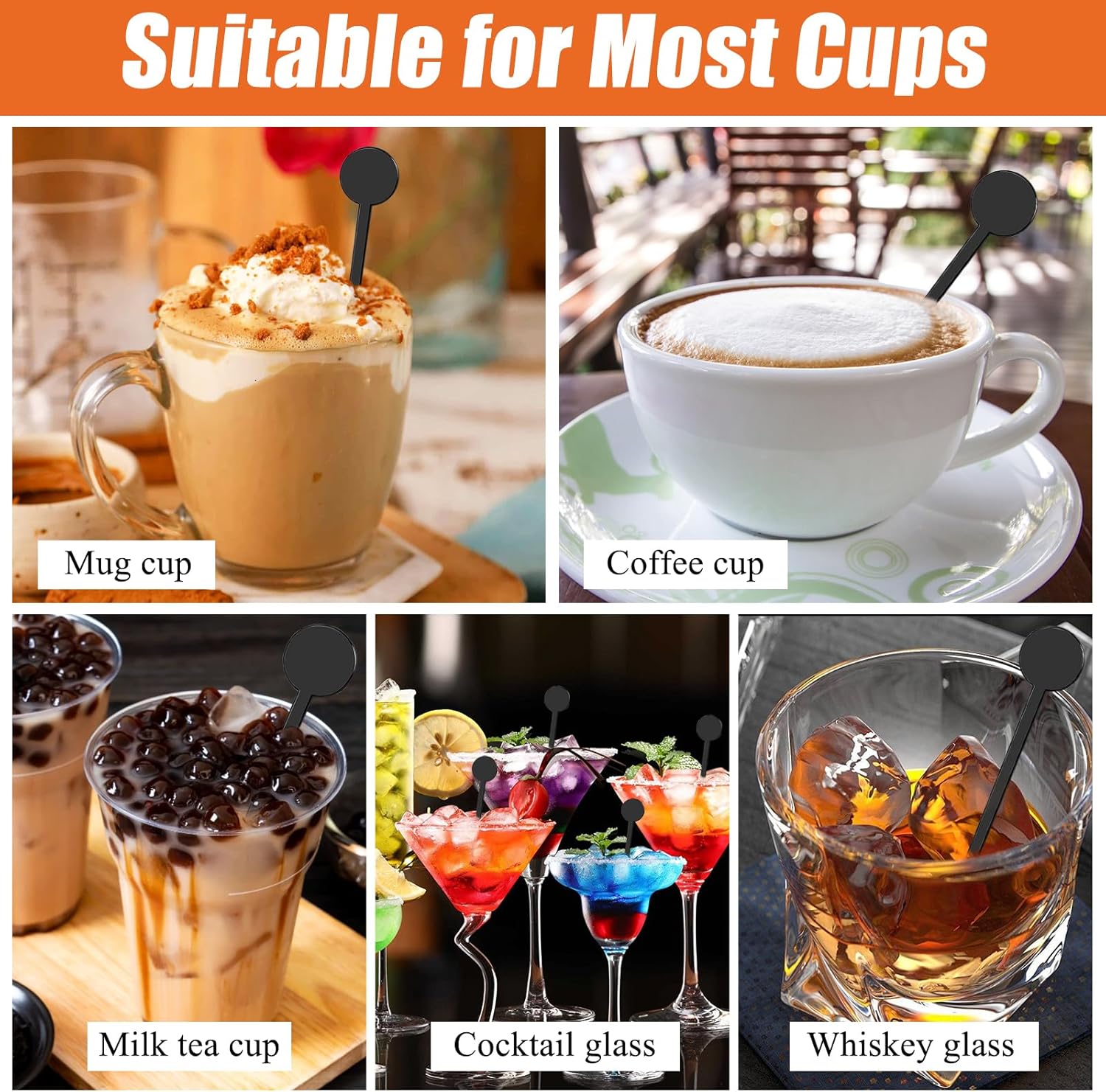 240Pcs Drink Stirrers Cocktail, 7 Inches Disposible Plastic Swizzle Sticks with Disc Top, Mixing Rod for Bar Drinks,Wedding Drinks,Coffee Stir,Whiskey Beverage（Black）