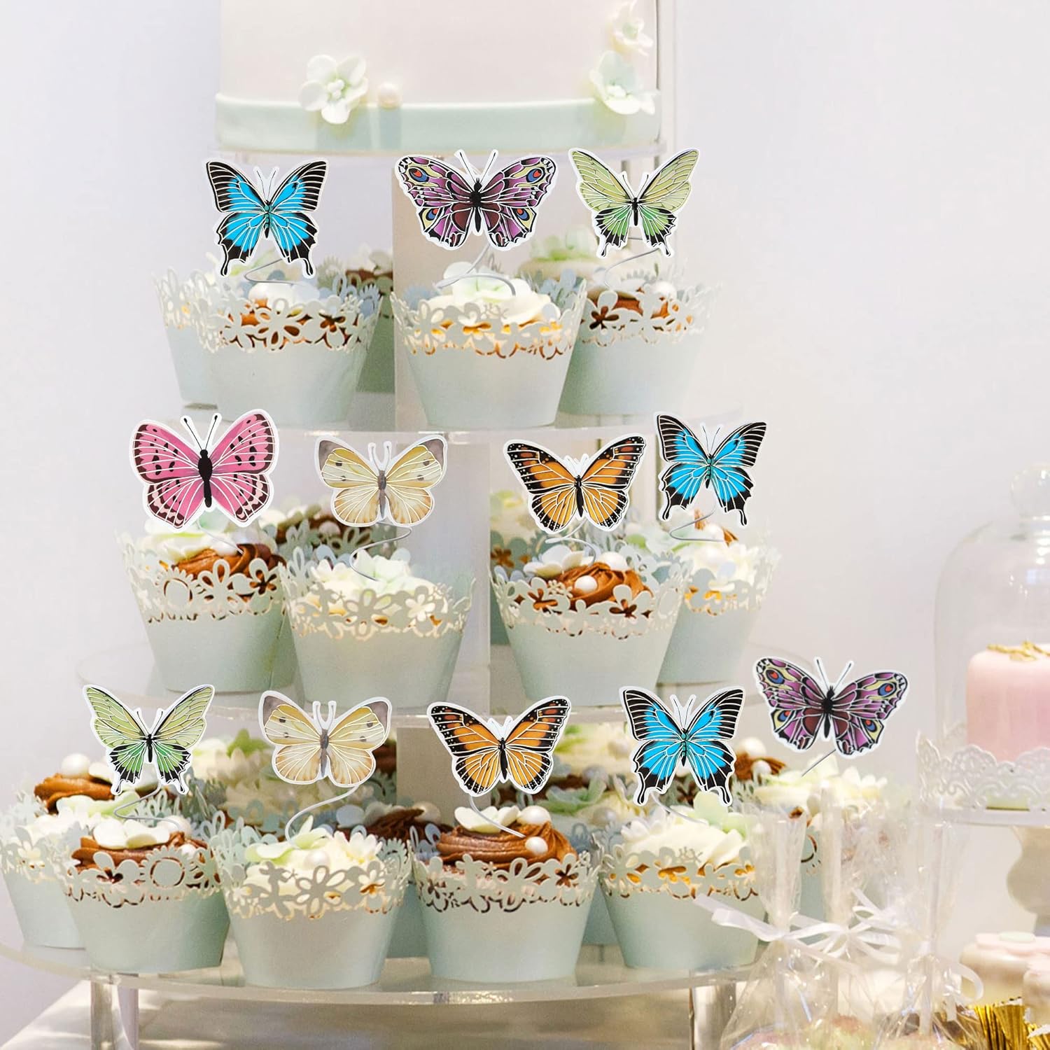 Gyufise 36Pcs Butterfly Cupcake Toppers - Lively Art 3D Butterfly Cake Decorations for Girls' Birthday, Wedding, Party - Multicolor