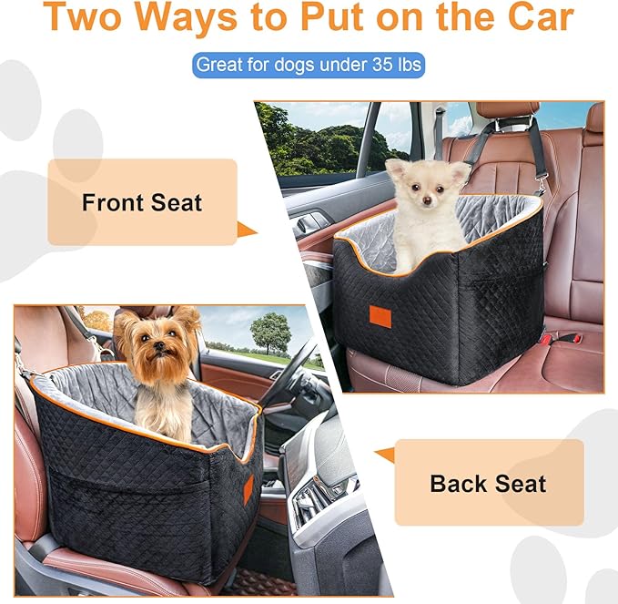 Dog Car Seat for Small Dogs, Memory Foam Booster Dog Seat for Dogs up to 35 lbs, Elevated Pet Car Seat, Travel Safety Pet Seat with Washable Removable Cover, Storage Pockets (Red)-PawvioPets
